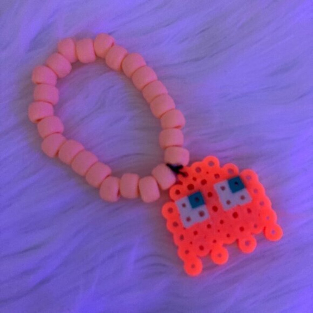 Neon Orange Ghost Rave Kandi Perler Bracelet